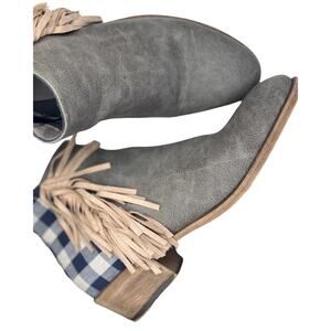 JoliMall Size 12 Gray booties with  blue and white check Cowgirl boots